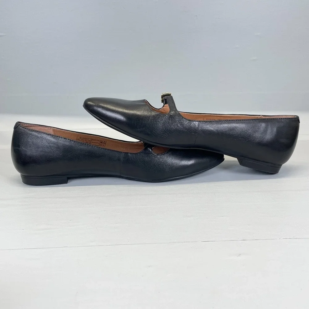 Vionic Delilah Mary Jane Shoes Womens Size 9.5 Black Leather Buckle Strap Flats